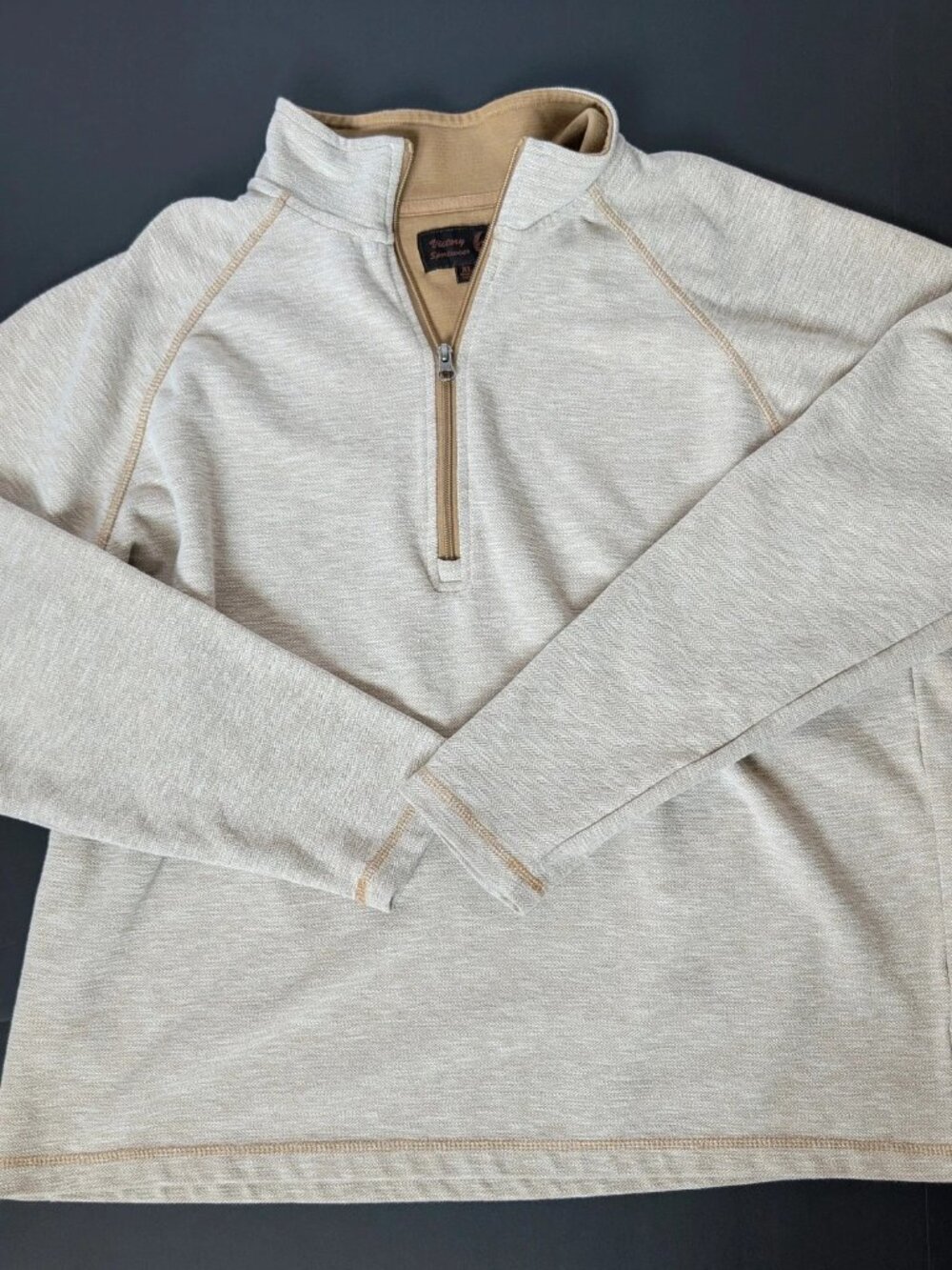 Victory Sportswear Woven Textured 1/4 Zip Pullover – Oatmeal Beige, Men's XL